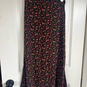 Reformation Black Maxi Skirt with Red Rose Print